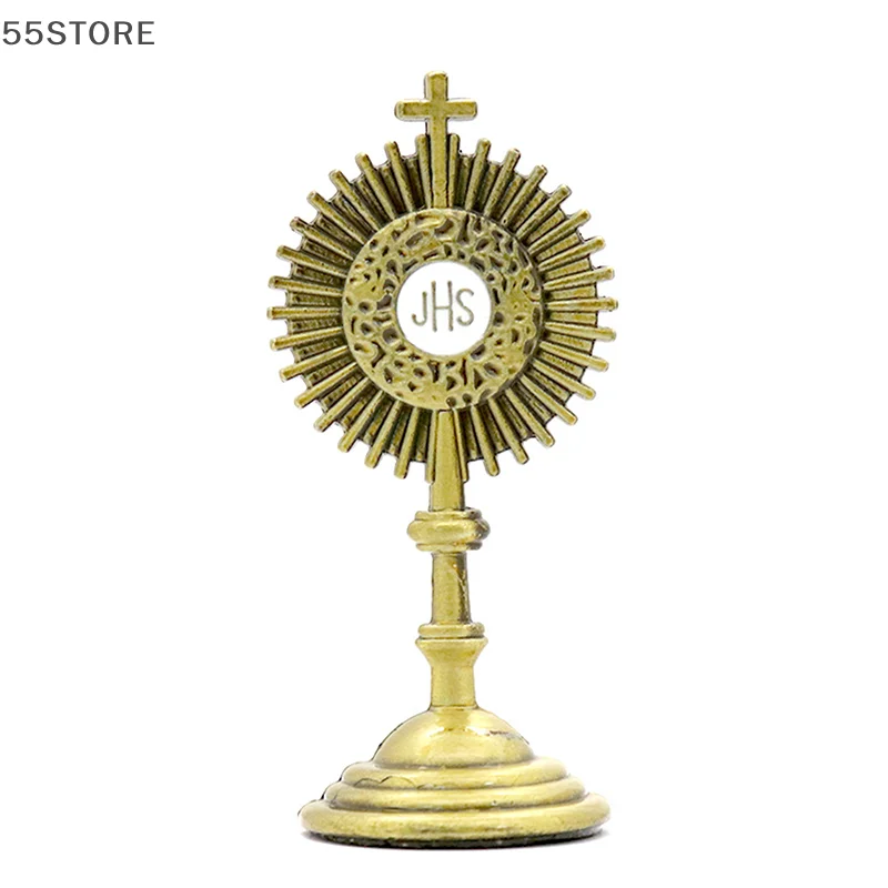 Catholic Christian Communion Statue Gold Jesus Hominum Salvator Home Office Table Decoration Cross Figurine Religion Gift