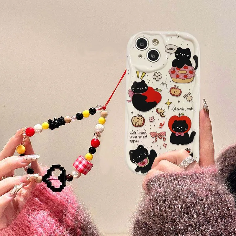 Black Cat Chain-Adorned Soft Silicone Case