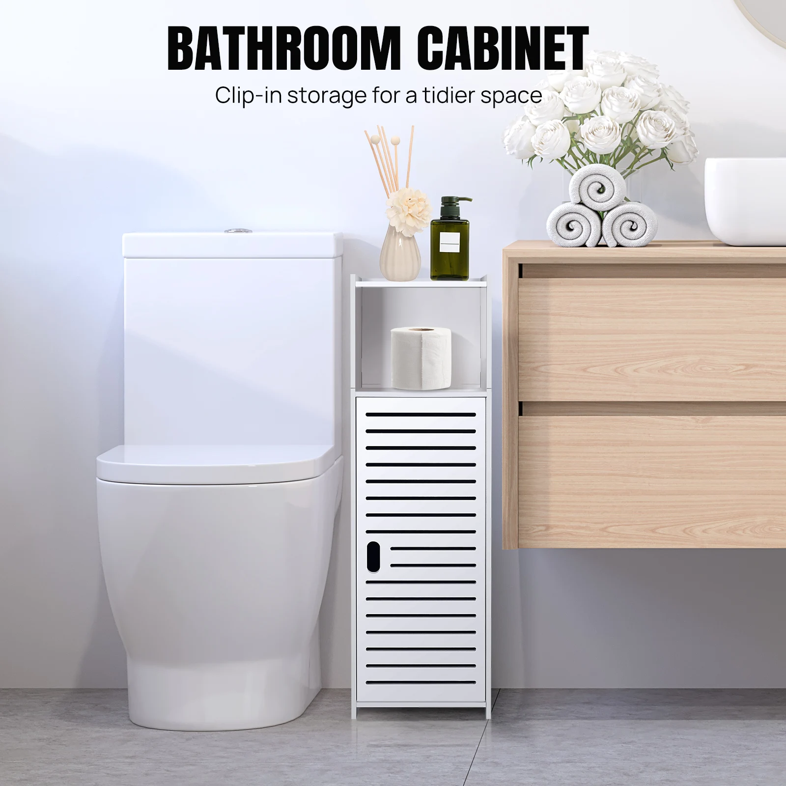 Narrow 3-Tier Storage Cabinet with Door - Space-Saving Bathroom Shelf Organizer for Kitchen, Living Room, Hallway: 3 - 5 Days Free Delivery Only UK