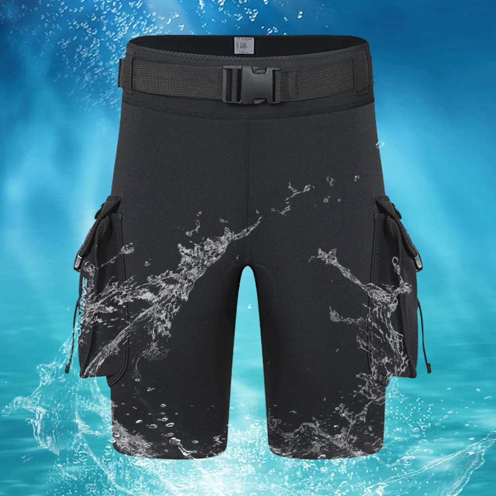 3mm Surfing Trunks with Pockets Unisex Submersible Pants Keep Warm D-Ring Buckle Leak Hole for Diving Equipment Accessories