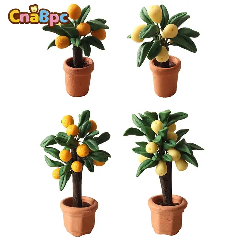 

1:12 Dollhouse Miniature Tangerine Tree Orange Pear Tree Potted Fruit Trees Model Fairy Garden Mini Dolls House Life Scene Decor