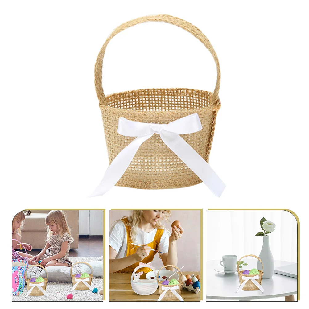 

Handheld Easter Egg Basket Wedding Burlap Flower Girl Basket Desktop Baskets Festival Candy Basket Wedding Decoration