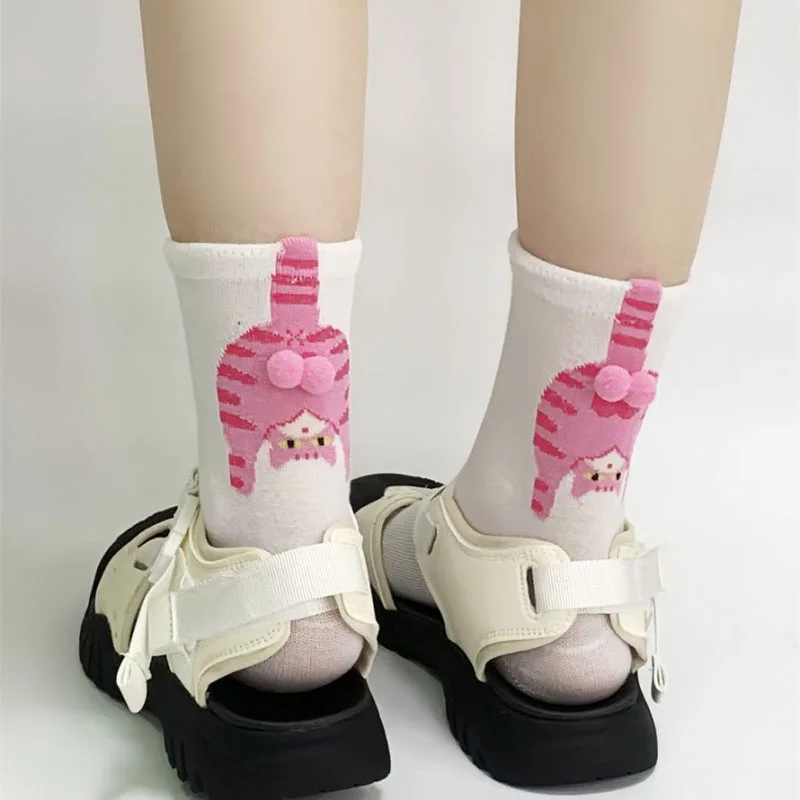 Dreamlikelin1 Paar/5 Paar Herbst Winter Neue Lustige Katze Drucken Lose Socken Frauen Mädchen Bequeme Mittelrohr Socken – Detail 11