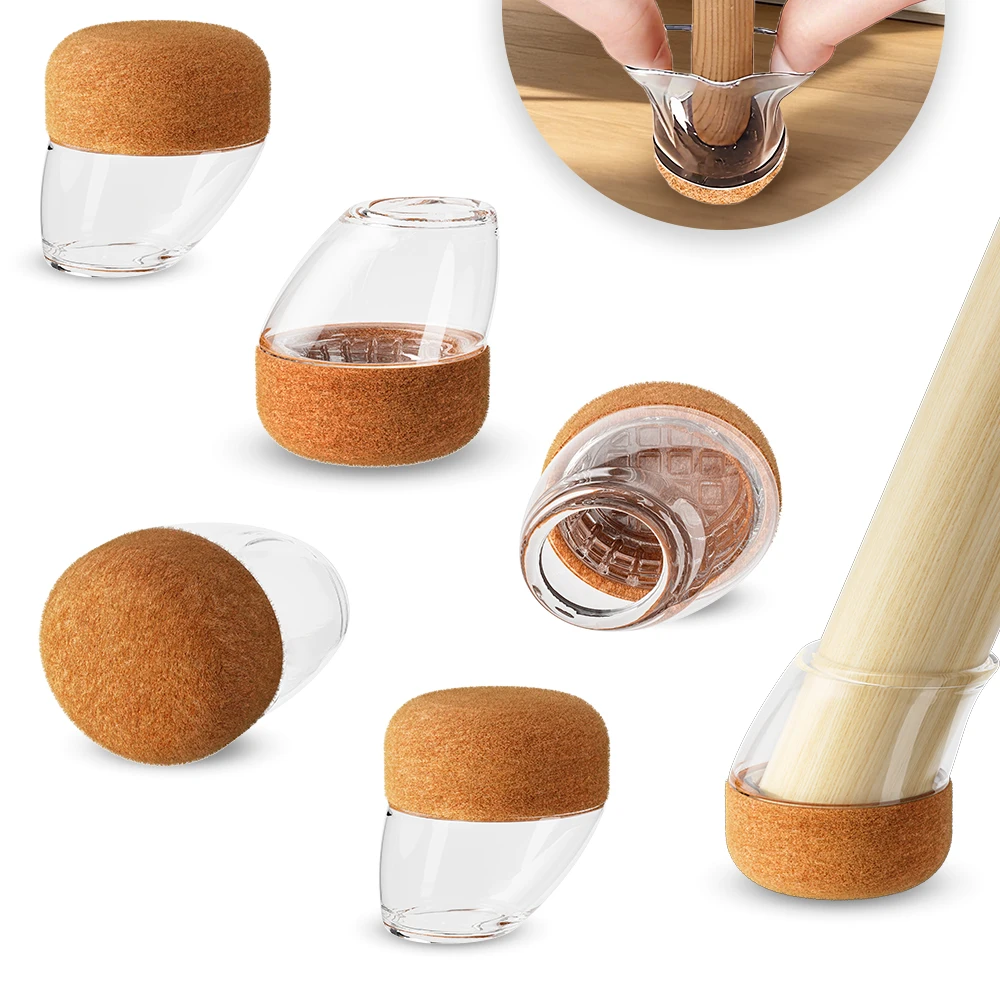 Silicone Chair Leg Protectors with Non-Slip Felt – Floor Saver Caps for Angled Furniture Legs (16 Pack)