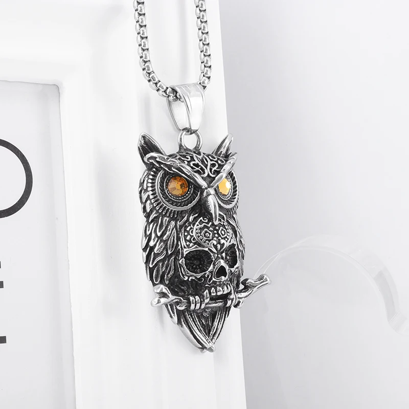 

Gothic Owl Skull Pendant Necklace Men's Domineering Charm Personality Creative Punk Hip Hop Rock Cycling Party Halloween Gift
