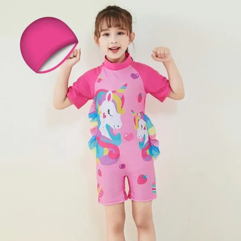 Girl Conservative Swimsuit Cartoon Cute Children's Swimsuit One Piece Girl Short Sleeved Shorts one piece swimsuit children swimsuit children swimsuits