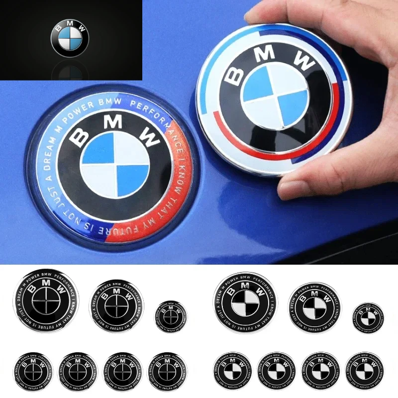 

7P front hood badges 82mm (stuck feet)+rear badges 74mm +4 hub covers 68mm (hub covers 56mm)+steering wheel sticker 45mm for BMW