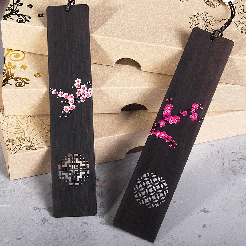 Wooden Bookmark Bookmarks Stationery Supplies Creative Painted Carved Plum Blossom Butterfly Wooden Bookmark School Gift Reading Accessories Supplies Chinese Style Book Clip