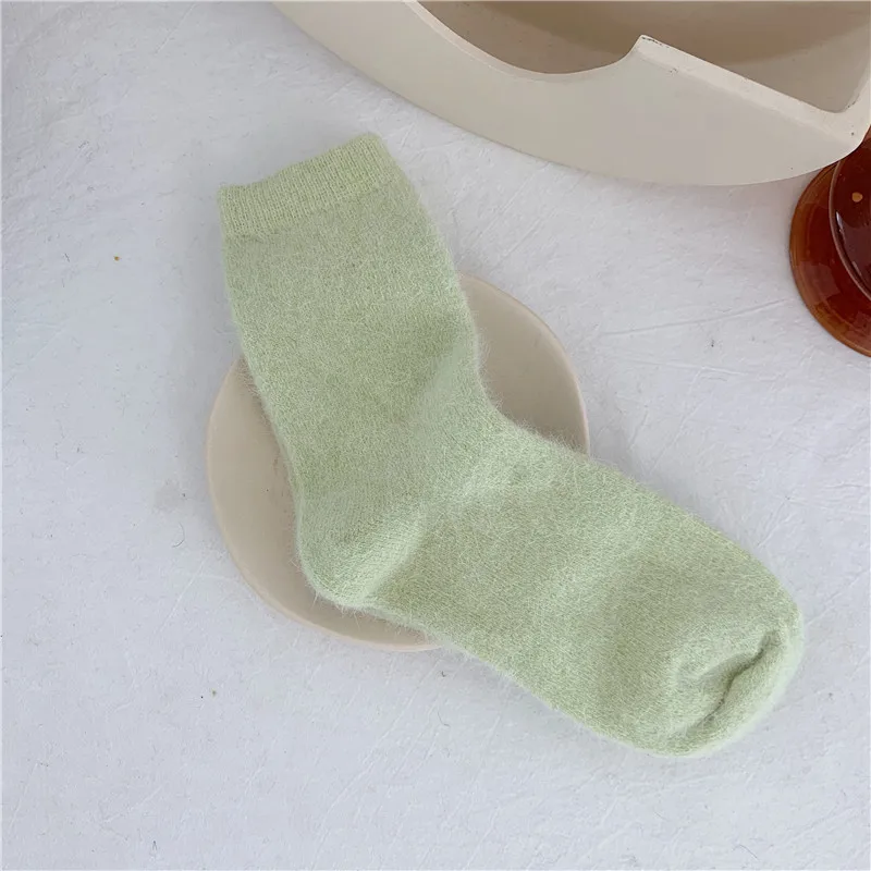 bed socks for women Autumn Winter Women's Thick Candy Color Angora Wool Socks.Ladies Soft Warm Long-haired Rabbit Wool Short Socks Basic Sox Hosen black ankle socks Women's Socks