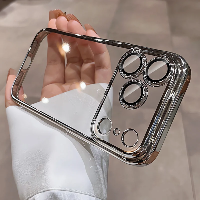 Luxury Camera Cover Protection Case For iPhone Air 17 16 15 14 13 Pro Max Plus 16E Glitter Plating Silicone Soft Clear TPU Shell 1
