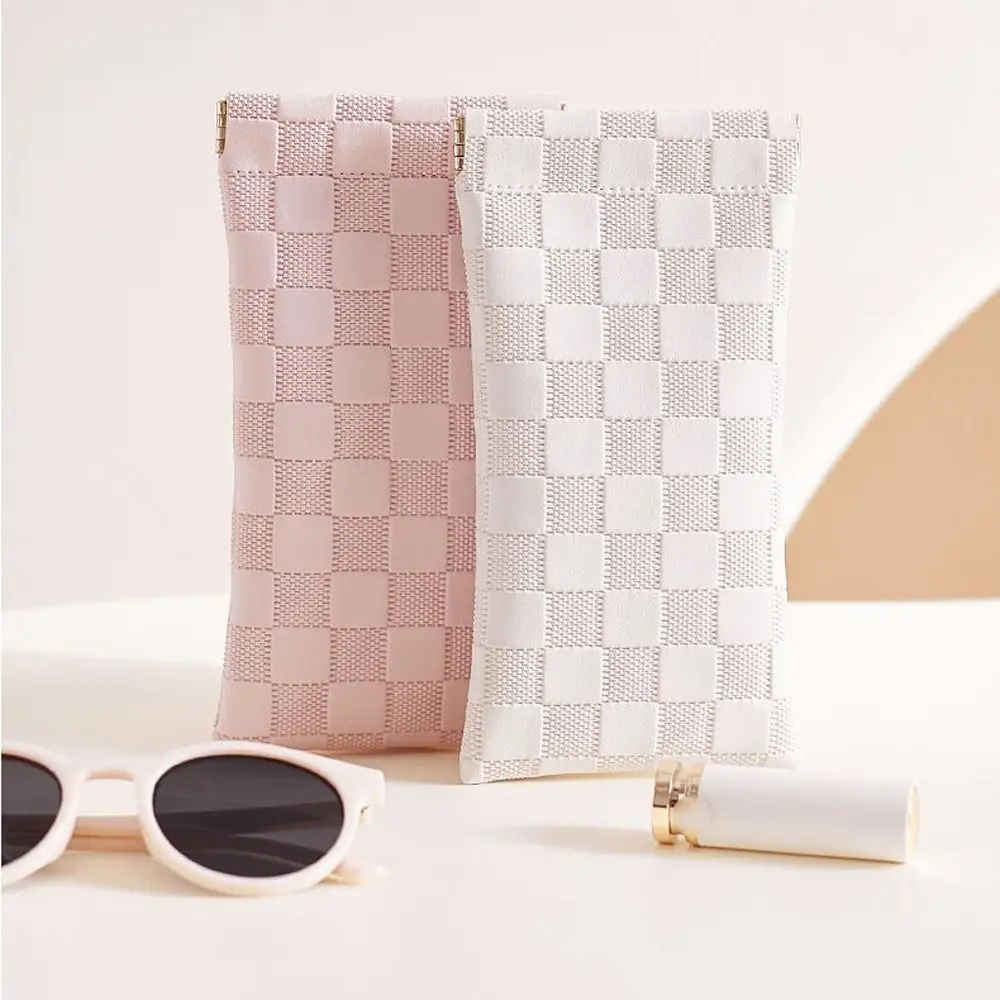 

Korean PU Leather Lattice Soft Sunglass Organizer Makeup Bag Stripe Coin Purses Girls Glasses Case Jewelry Packing Bag