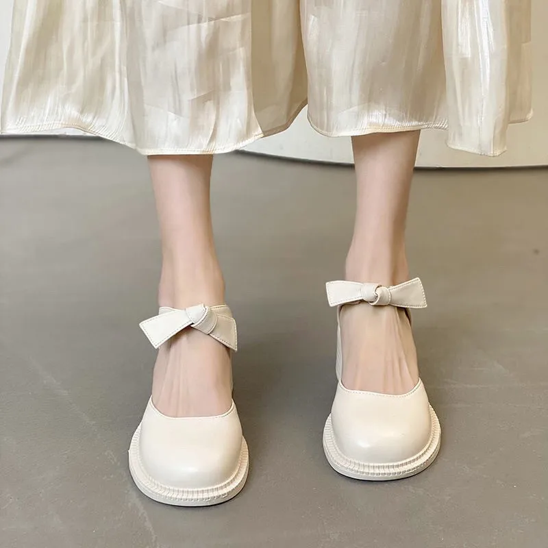 2024 Mary Jane Pumps Women Modern Sandals Ladies Big Round Toe Shoes Dress Party Korean Style Vintage Buckle Office Daily Wear