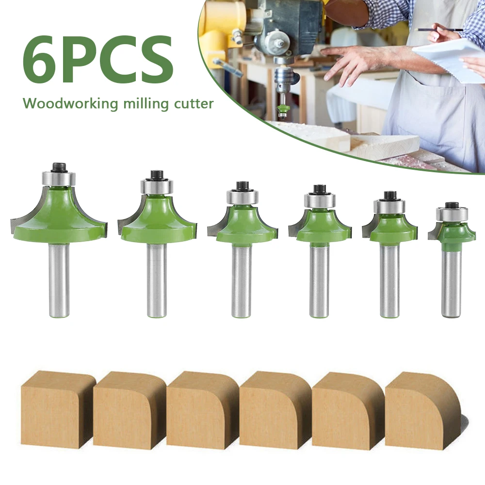 

6 Pcs Round Router Cutter 8 mm Shank Standard Router Bit Set Cemented Carbide End Mill Cutter Multifunctional Round Edge Router