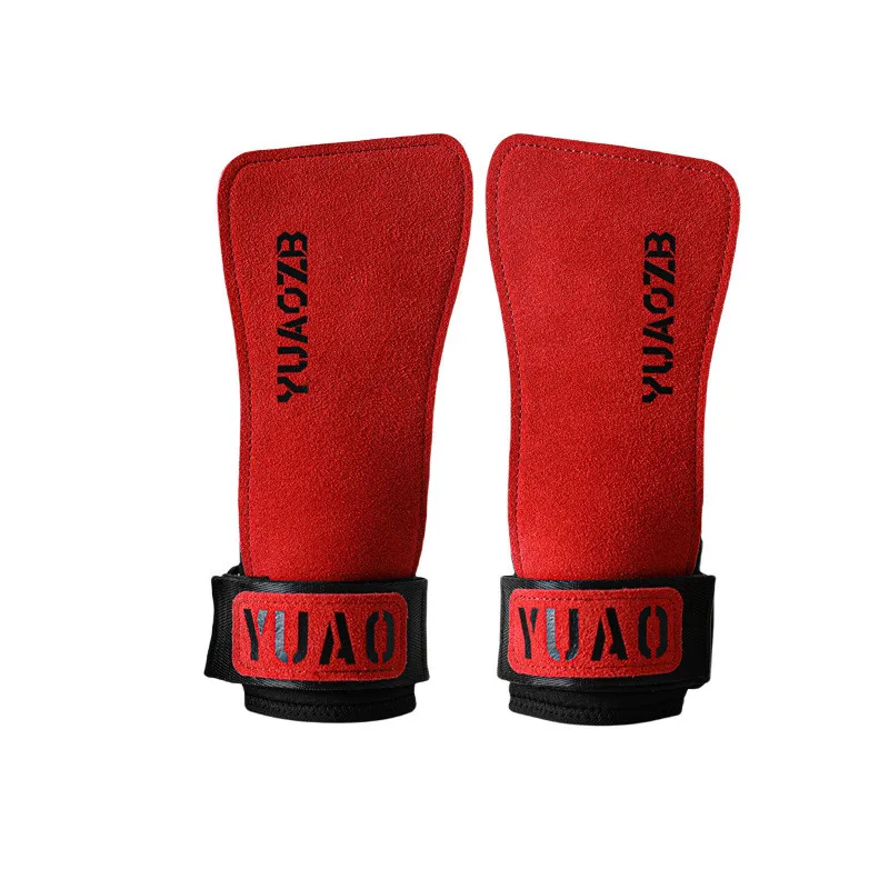 1Pair 4mm Thickened Gym Grips Cowhide Palm Guards Weightlifting Fitness Workout Gloves Grips with Wrist Wraps Training Equipment 6