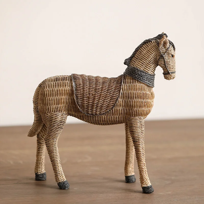 

Retro Imitation Rattan Horse Ornament Home Ornament Living Room Entrance Decoration 2022 New Resin Decoration Crafts
