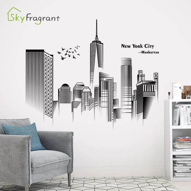 Manhattan Wall Sticker Creative Bedroom Decor Home Black And White Art Stickers Living Room Background Wall Decor Self-adhesive - 2
