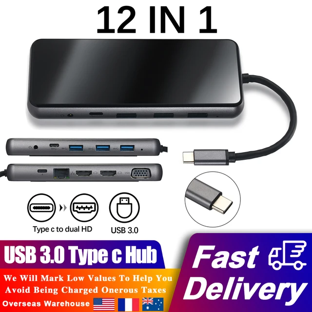 USB C Hub PC Laptop Docking Station USB 3.0 HDMI-Compatible VGA RJ45 PD Card Reader for Macbook Pro/HP/DELL NoteBook Type C Hub 1