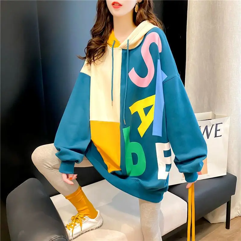 Women Clothing 2023 New Thin Autumn Young Style Streetwear Fashion Loose Printing Irregular Letter Long Sleeve Pullovers Hoodies 2023 winter pregnant women s coats plus size maternity hoodies fashion printing block color pregnancy sweatshirts irregular tops