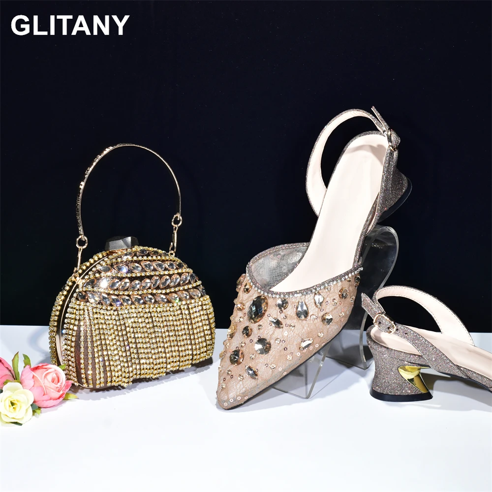 

New Design Select Lace and Big Rhinestones Are Sexy Shoes and Bag Beautiful and Mature Style Shoes and Bags for Wedding Party