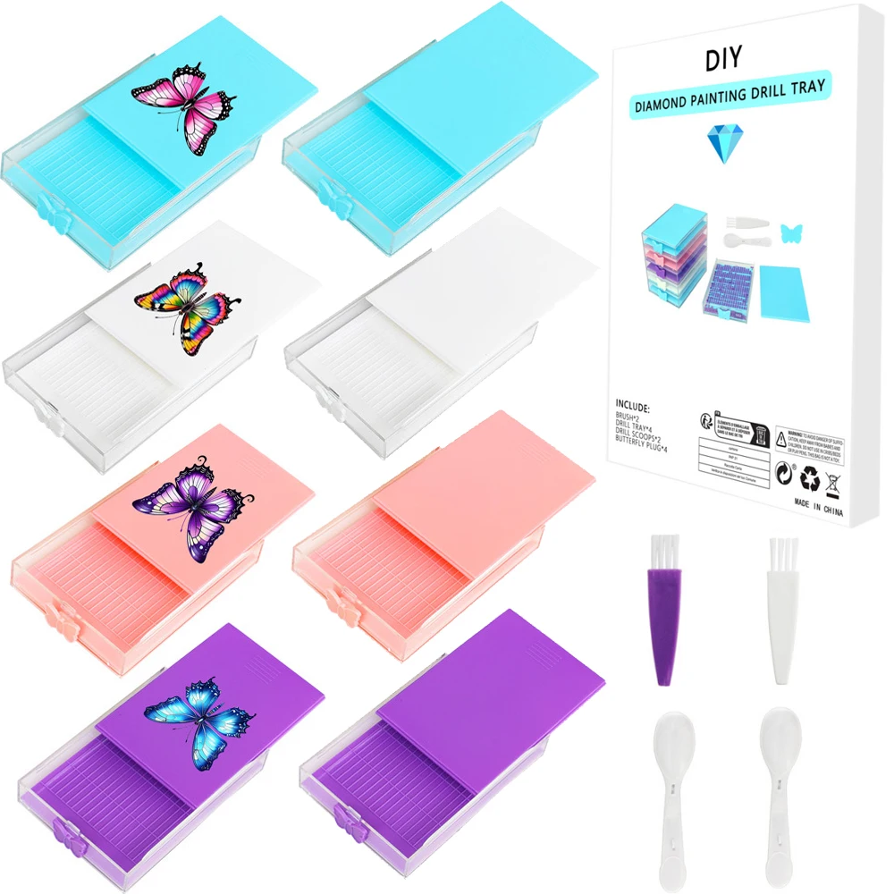 4PCS/SET Diamond Painting Tray Multi Placing Drill Plate Diamond Embroidery Tool Beading Plates Organizer Storage Box DIY Craft