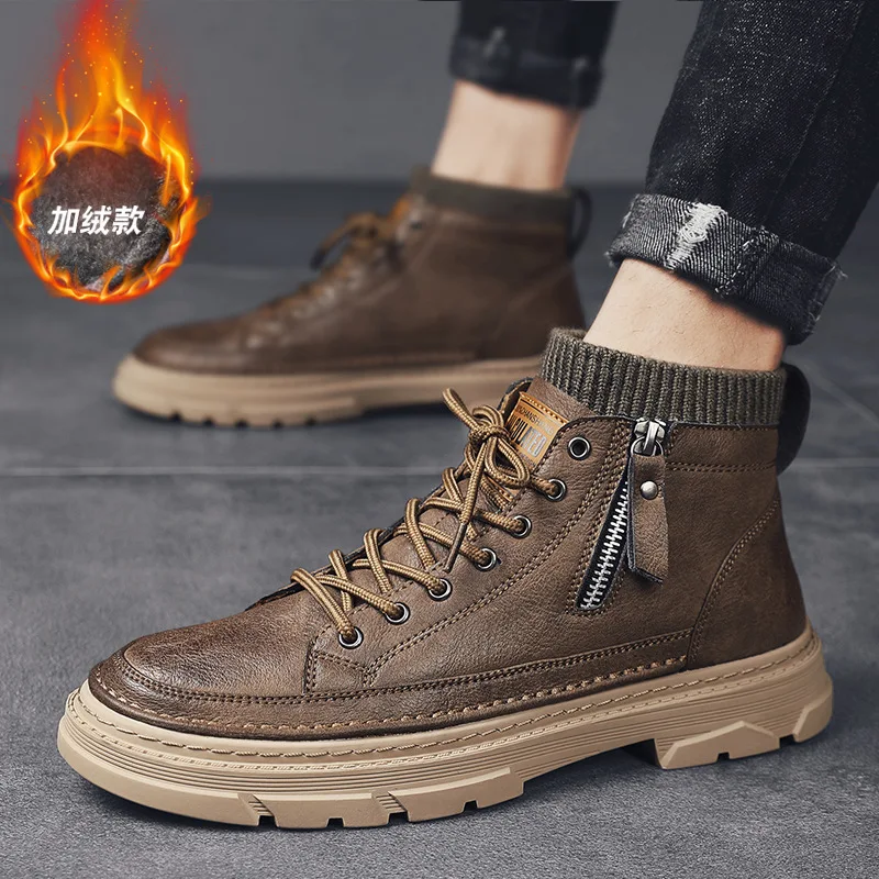 

2021 Winter Trend Casual Men's Boots Retro Men's Boots British High-top Plus Cashmere short Boots Platform Shoes Shoe for Men