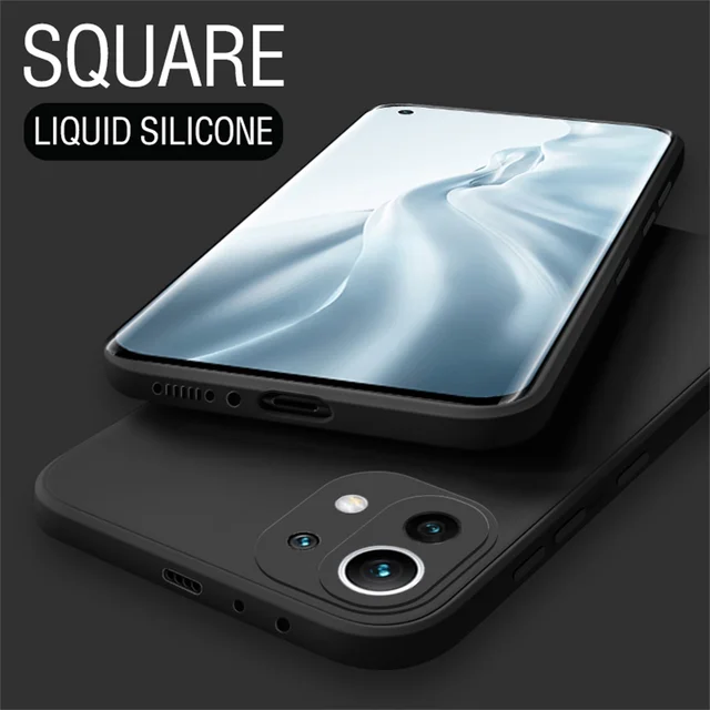 Original Square Liquid Silicone Case for Xiaomi Mi 11 11T 11X Pro Ultra Lite NE 5G Protection Back Cover Mi11 T 11Lite 11i Funda Black
