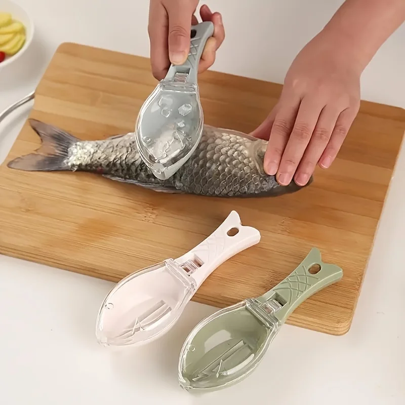 Fish Scales Scraper Fish Scale Cleaner Fish Scale Scraper Fish Scales Graters Scraper Fish Cleaning Tool Scraping Scales Device with Cover Home Kitchen Cooking Fishing Tool Pesca Tackle