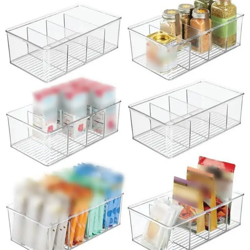 Refrigerator Organizer Bin Clear Plastic Food Storage Organizer Fridge Storage Box With Divider Freezer Pantry kitchen Organizer 3