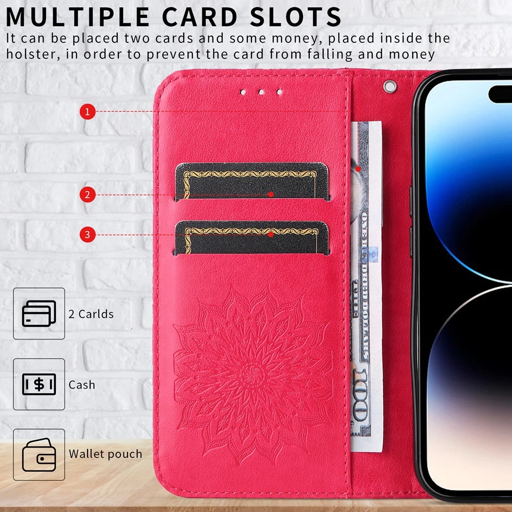 Sunflower Wallet Card Slots Magnetic Flip Leather Phone Case