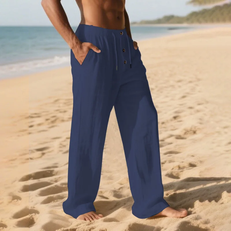 Cotton Linen Summer Wide Leg Pants for Men