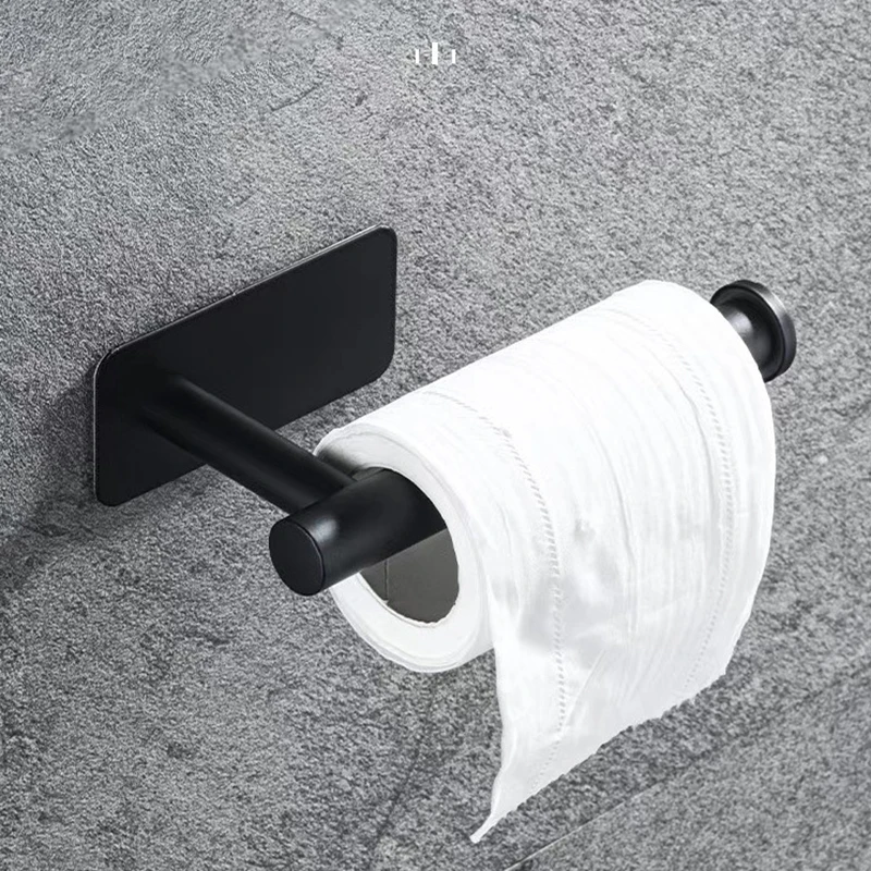Stainless Steel No Drilling Bathroom Hardware Set Accessories Self-adhesive Toilet Paper Holder Towel Rack Hook Bathroom Kit