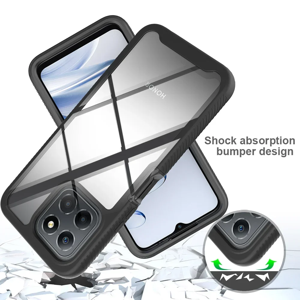Heavy Duty Protective Rugged Armor Shockproof Phone Case with Transparent Back and Soft TPU Frame