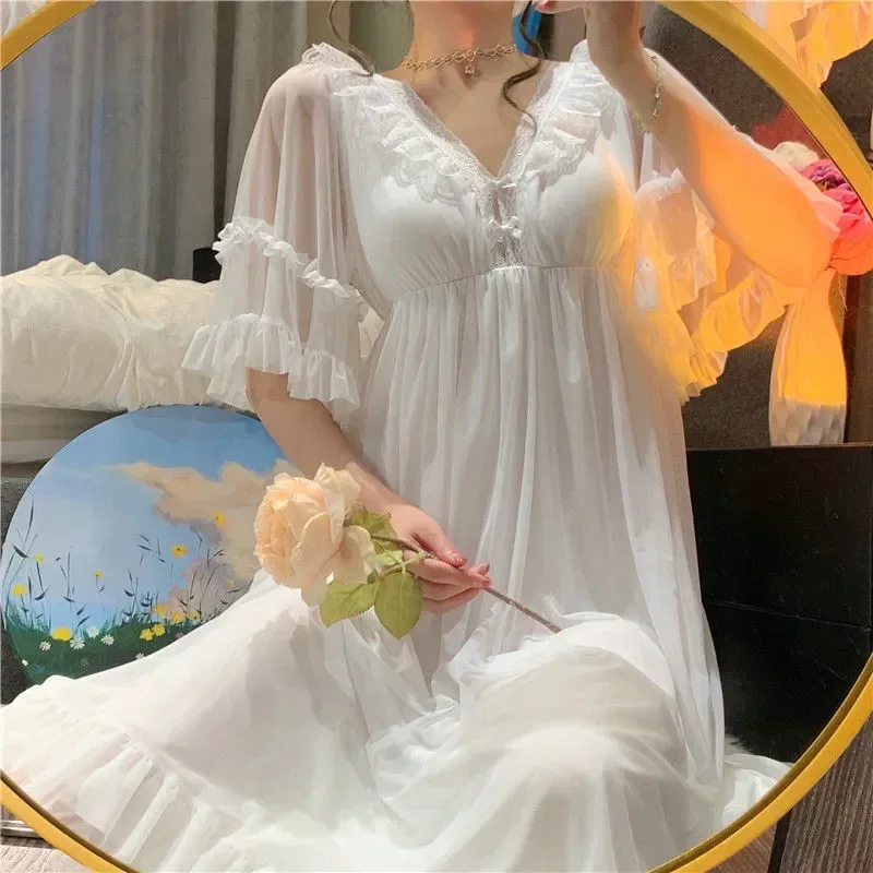 

Nightdress Dress Pad Fairy Lolita Loungewear White Women Chest Kawaii Princess Sleepwear Night With Lace Nightgown