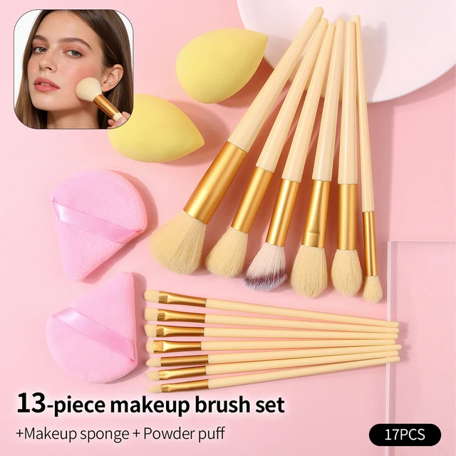 17PCS High-Quality Soft Makeup Brushes Set & Makeup Sponge & Triangular Powder Pads - Ideal New Year Makeup Gift for Girls