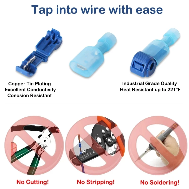 120Pcs T-Tap Draad Connectoren, Self-Strippen Snel Splice Elektrische Draad Terminals, geïsoleerde Quick Disconnect Spade Terminals