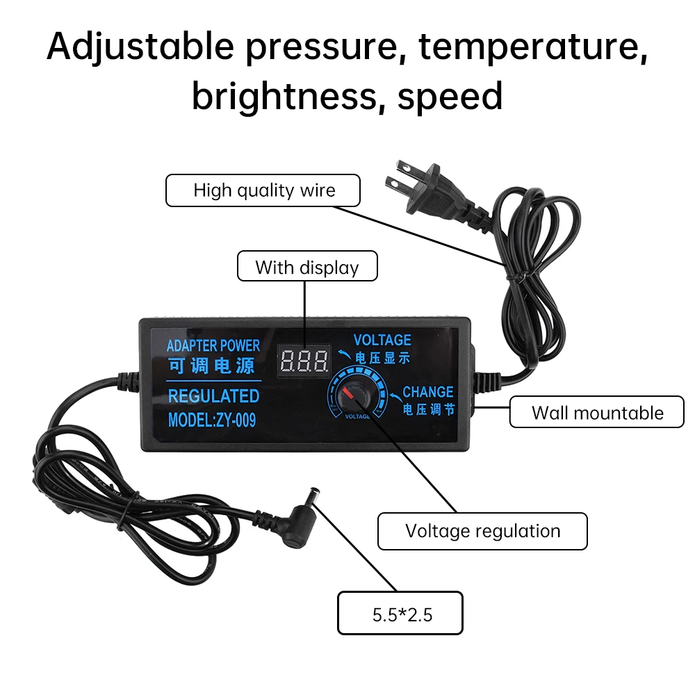 Power Adapter Power Supply Switching Power Supply AC110V 220V To DC3-24V 5A 5.5*2.5mm DC Inline Connector Adjustable Regulated
