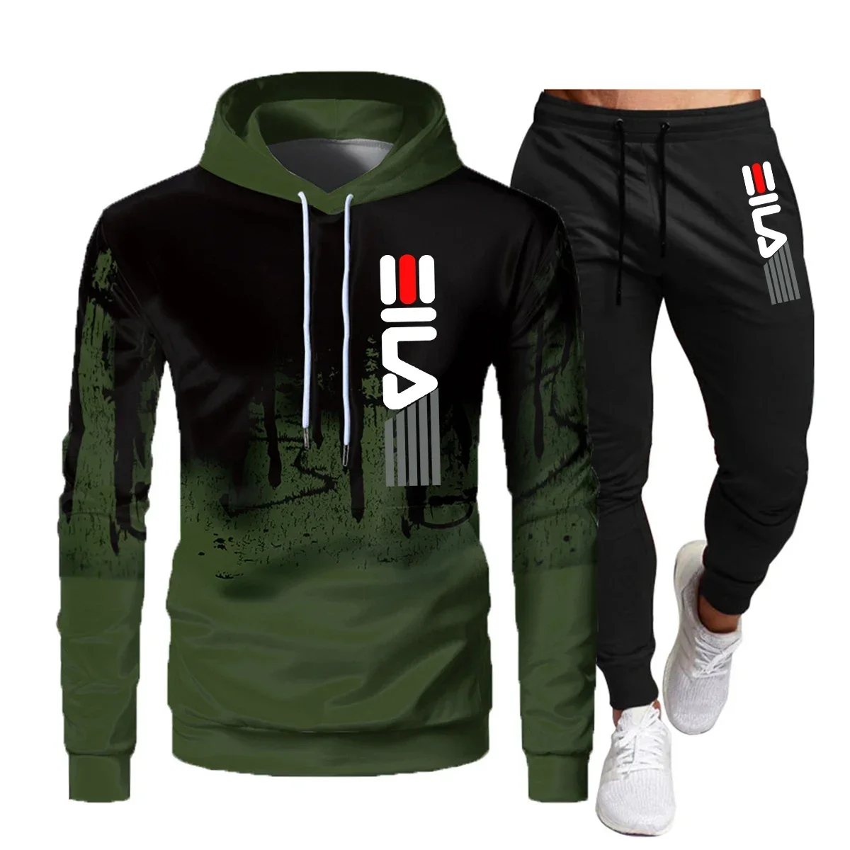 thumbnail image 1 of Traje con capucha de marca de alta calidad para otoño e invierno, Sudadera con capucha de moda de ocio para hombre, pantalones de marca, traje informal para correr, ropa deportiva, sudadera, 1 of 4
