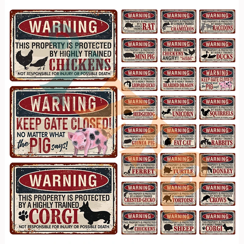 

Warning Cat Pig Unicorn Chickens Rabbits Signage Vintage Metal Tin Sign Poster Wall Decor For Pet Shop Farmhouse Bar KJ-0025