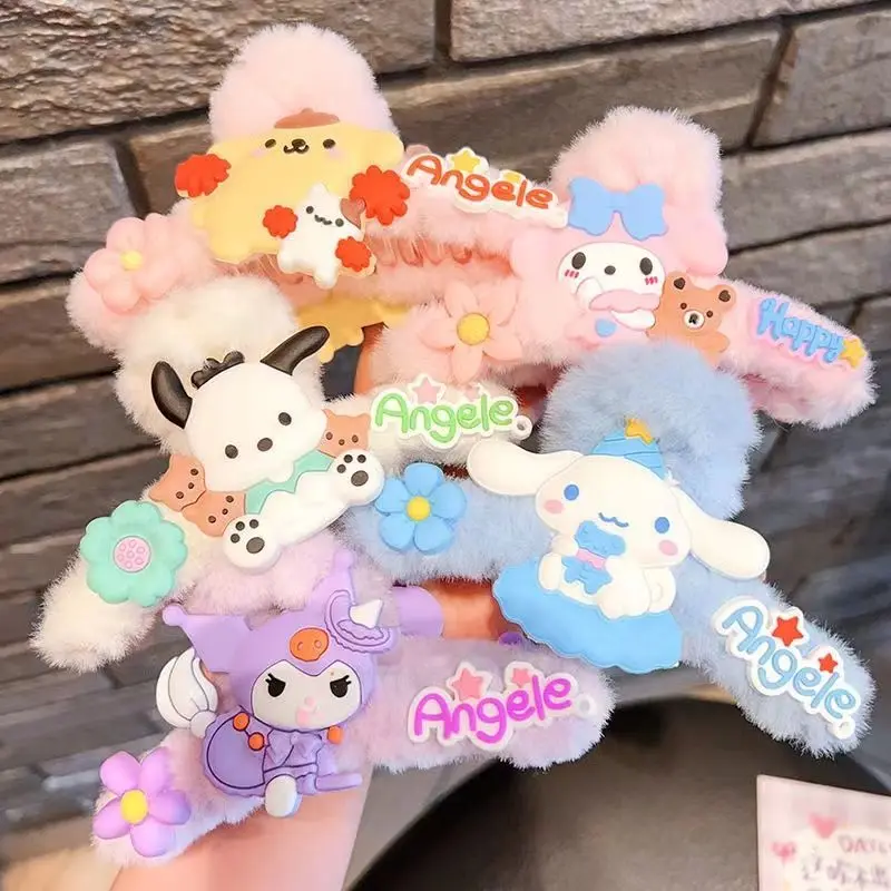 

Hello Kitty My Melody Kawaii Anime Sanrio Hair Clip Accessories Cinnamoroll Cartoon Cute Plush Hair Decoration Girls Toys