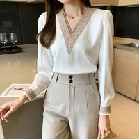 2025 Women Elegant Chiffon Shirts New Fashion White V Neck Casual Loose Long Sleeve Blouses Office Lady Tops Female Blusas 13366 - Image 3