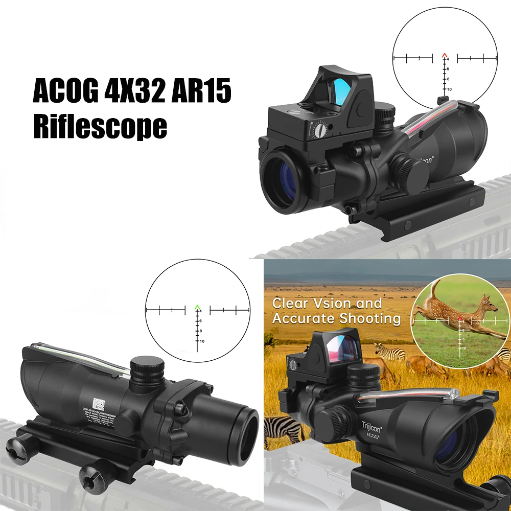 Red Dot Sight Hunting Rifle Acog 4x32 Scope Red Dot Glass Scope