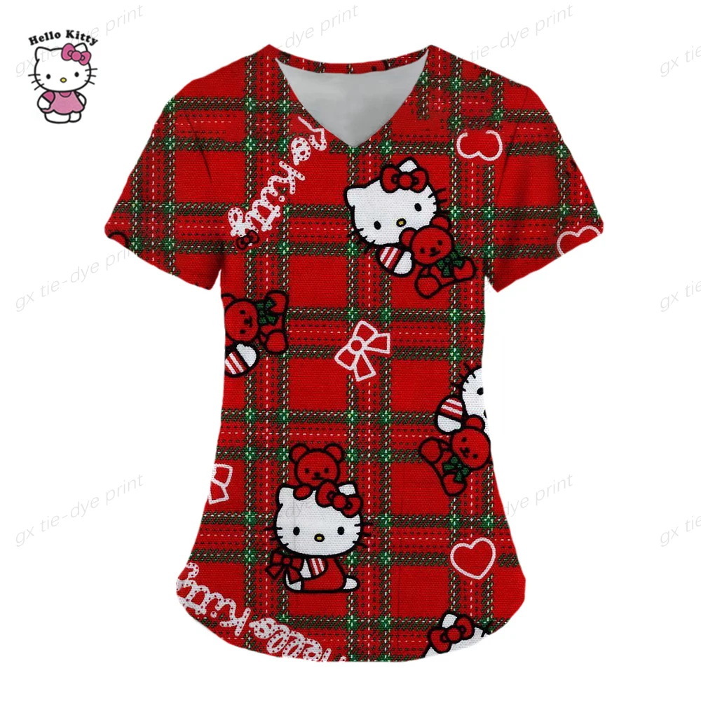 thumbnail image 1 of Ropa de mujer, camiseta de verano, camisetas de Hello Kitty, camiseta con cuello en V, camisetas con bolsillos, uniforme de enfermera, camisetas de Hospital, camisetas para mujer 2023, 1 of 5