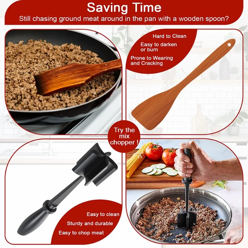 Meat Chopper, Hamburger Chopper, Potato Masher-professional Multifunctional  Heat Resistant Nylon Ground Beef Smasher Kitchen Tools And Gadgets, ?safe