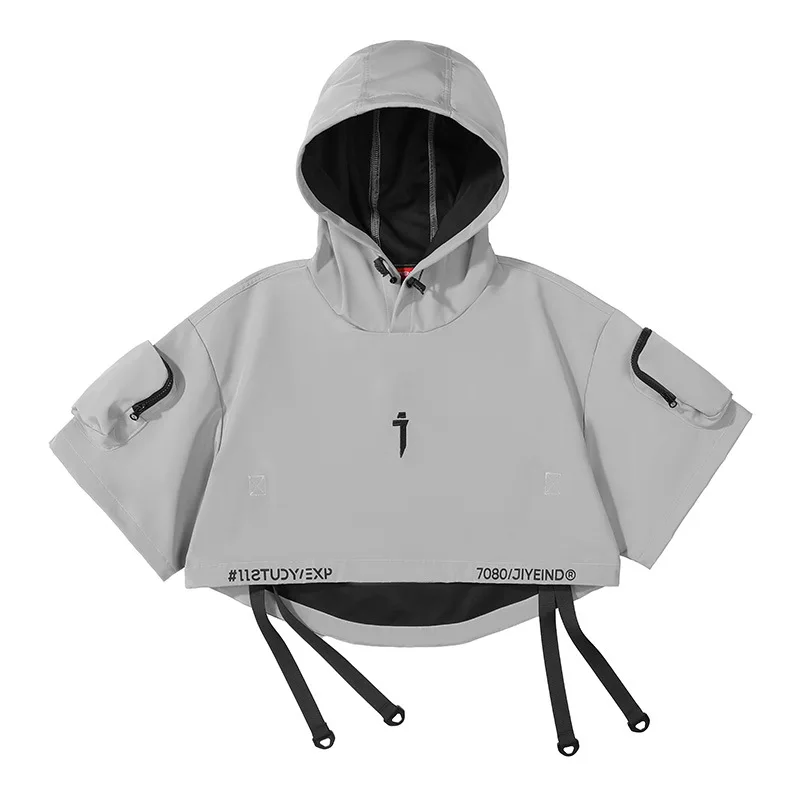 2024 Tactical Techwear Style Punk Hip Hop Short Jacket Hooded Cloak Men Women Functional High Street Casual Coat Cape 4