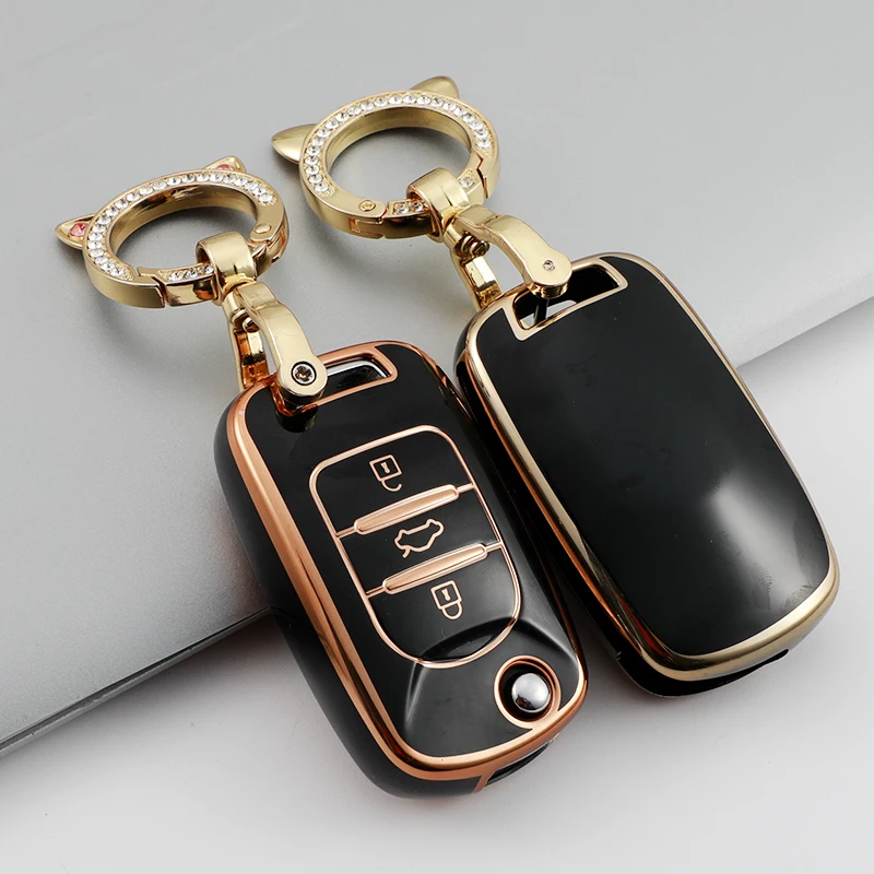 

TPU Gold Edge Car Key Cover Box Protection For Baojun 730 510 560 310 630 310W Auto Key Protector Accessories Keychain