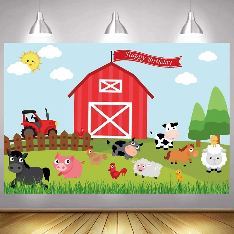 

Farm Backdrop Baby Shower Animal Barn Tractor Kids Happy Birthday Party 1st Photography Background Photographic Banner