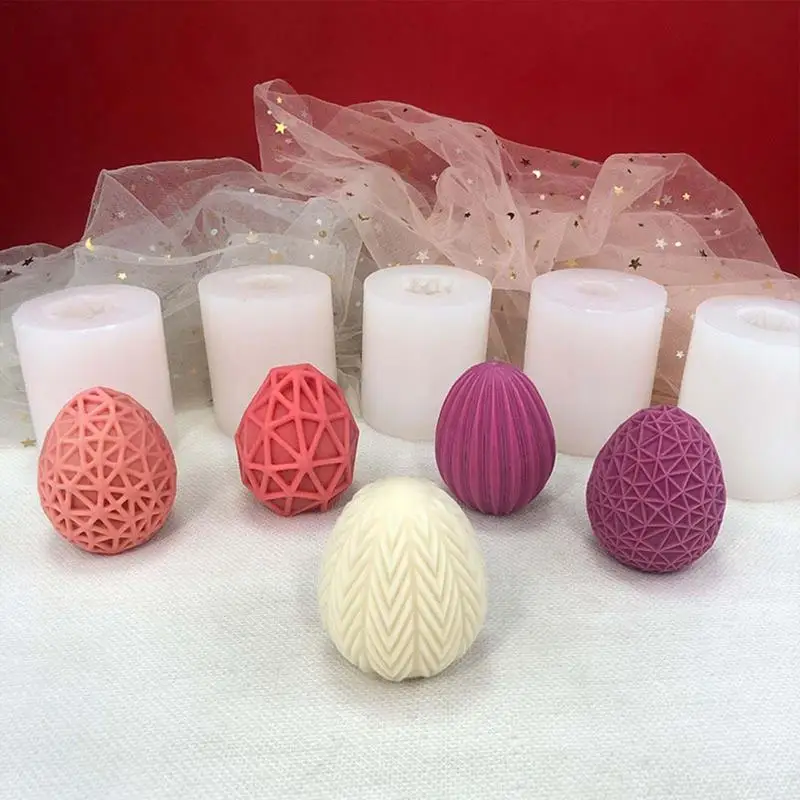 

Easter Geometric Egg Silicone Candle Mold DIY Textured Egg Soap Mold Aromatherapy Cake Fondant Chocolate Baking Mold Resin Craft