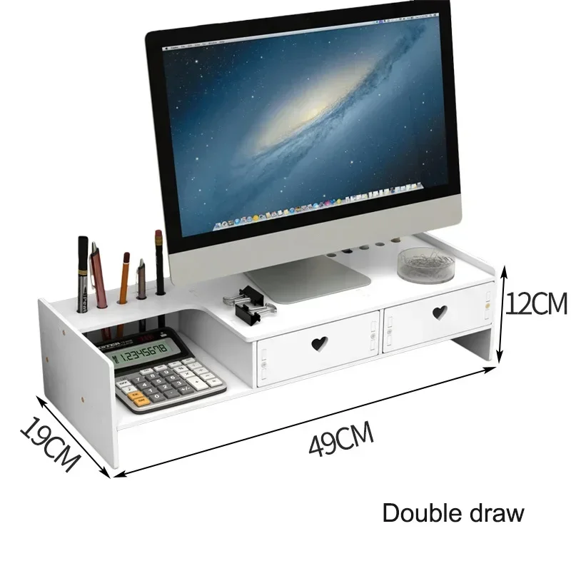 Desktop Storage Drawer Wooden Computer Laptop Elevated Stand with Drawers Creative Dormitory Office Desk Organizer Storage Rack 6