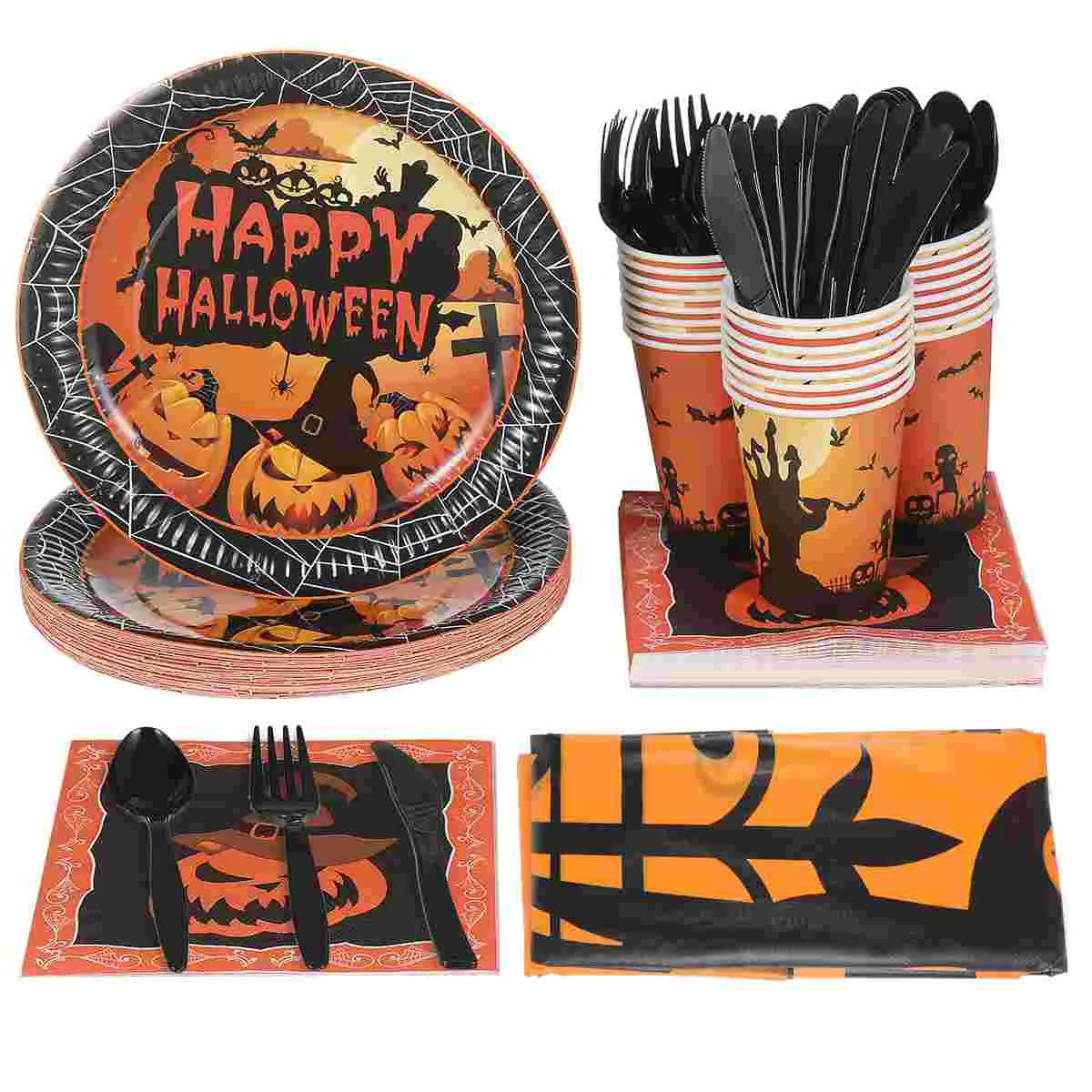 

24pcs Halloween Cups Halloween Party Supplies Silverware Set Halloween Dinner Decorative Napkin Halloween Tissues