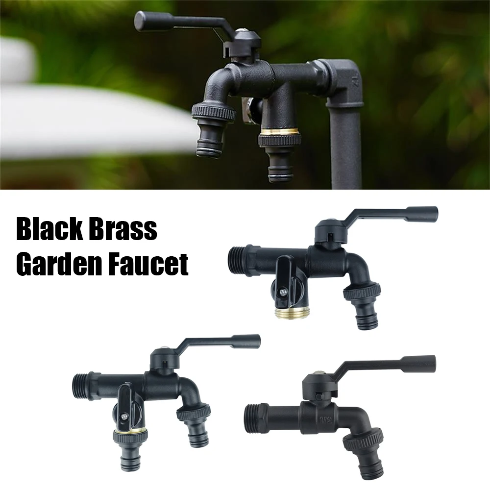 Black Brass Garden Hose Faucet Outdoor AntiFreeze Bibcocks with Dual